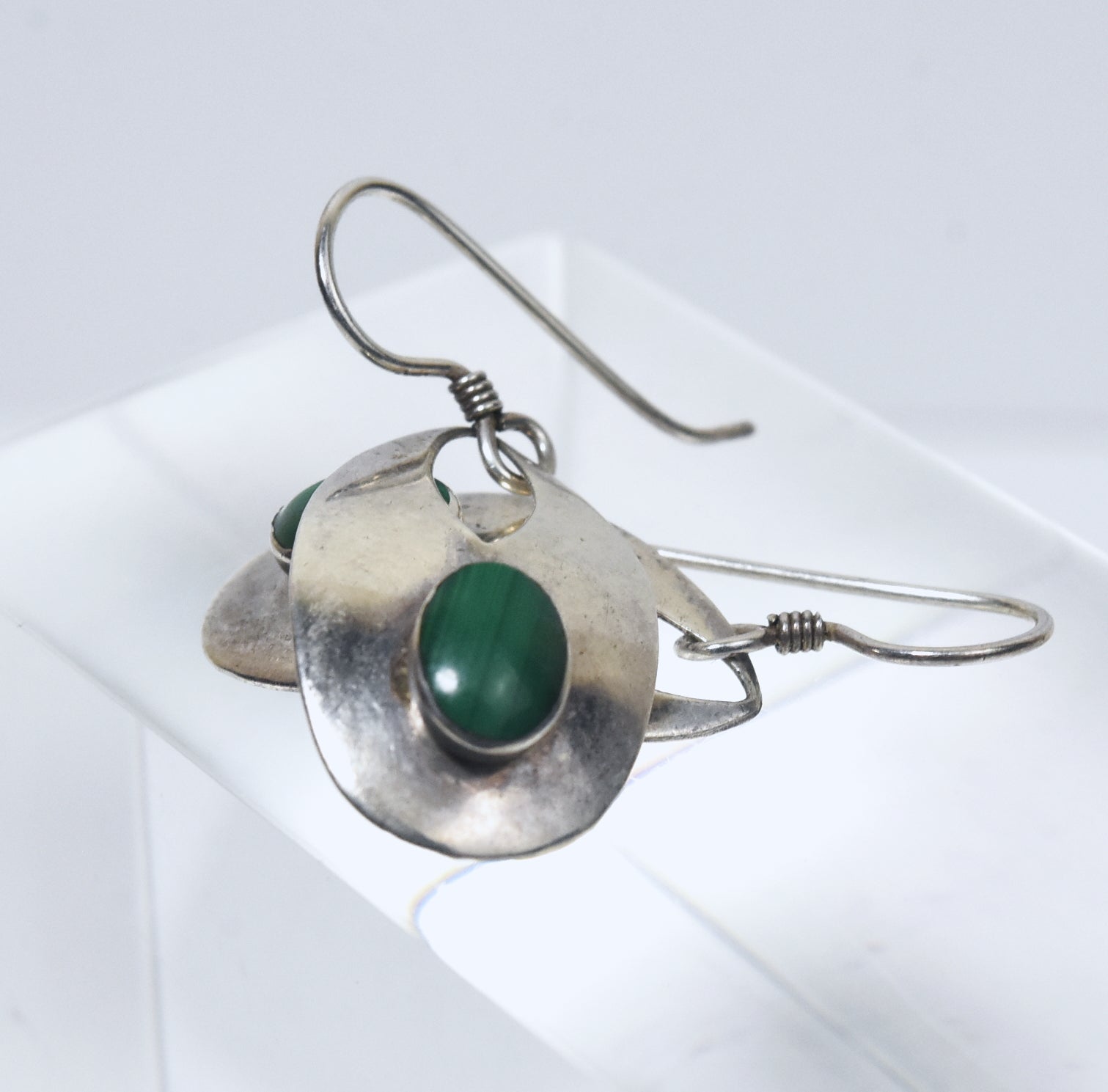 Sterling Silver Malachite Modern Design Dangle Earrings
