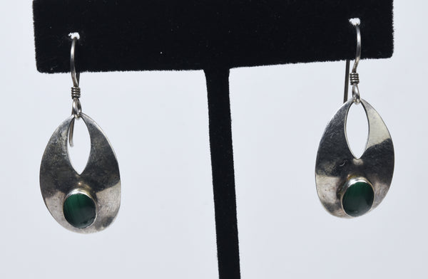 Sterling Silver Malachite Modern Design Dangle Earrings