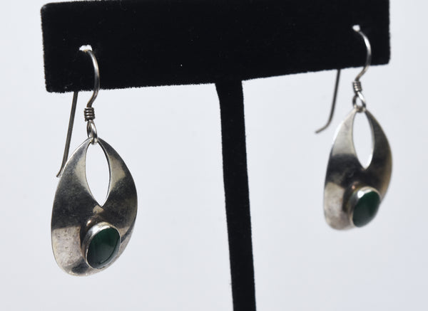 Sterling Silver Malachite Modern Design Dangle Earrings
