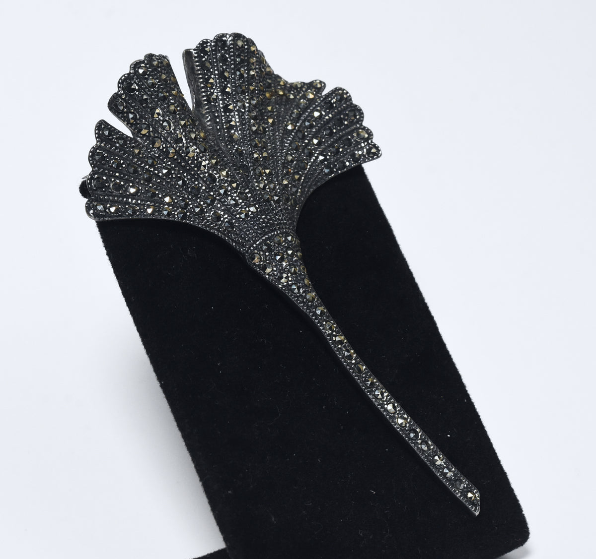 Gorgeous Large Vintage Sterling Silver and Marcasite Art Deco Style Fan Brooch