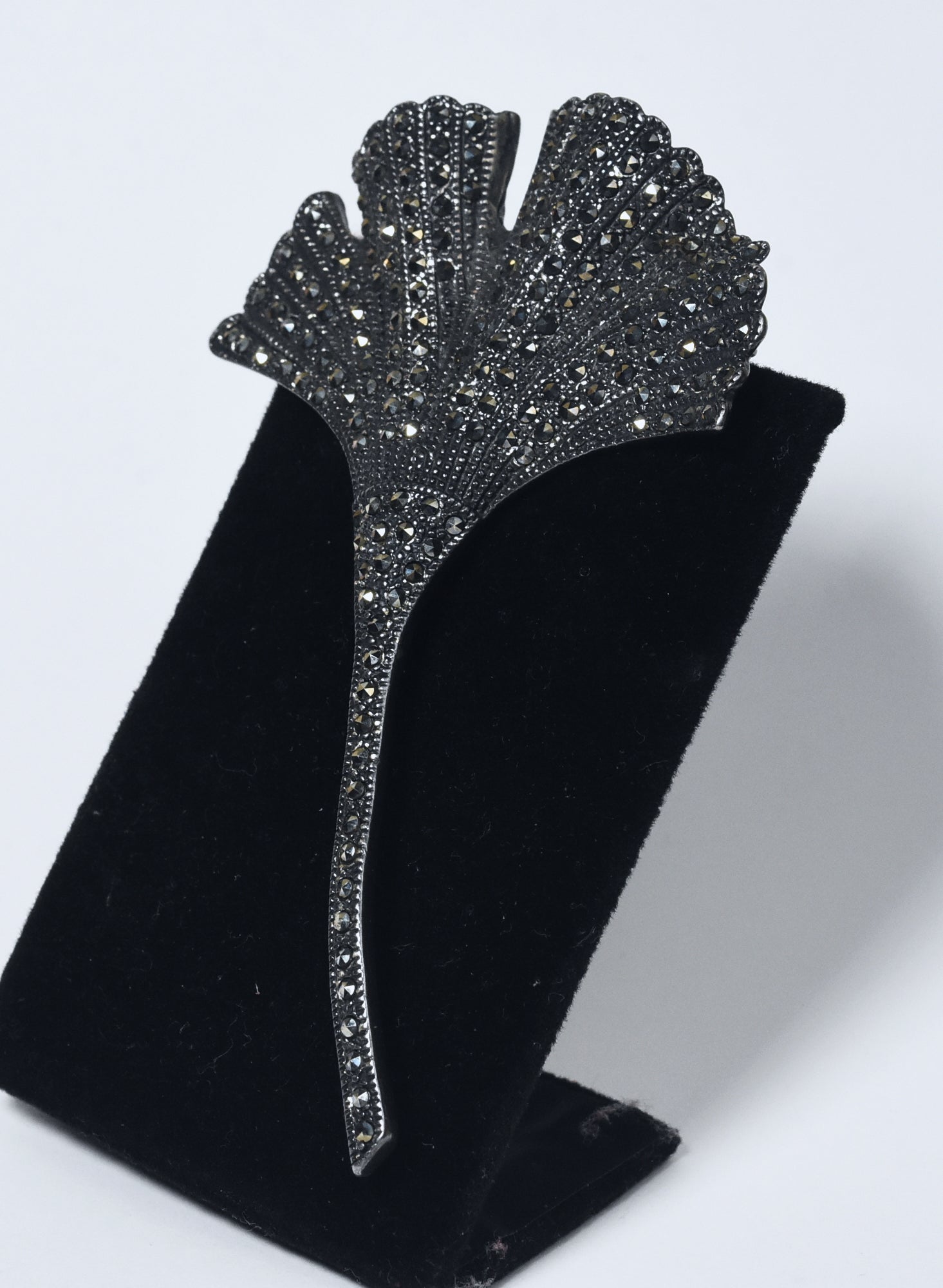 Gorgeous Large Vintage Sterling Silver and Marcasite Art Deco Style Fan Brooch