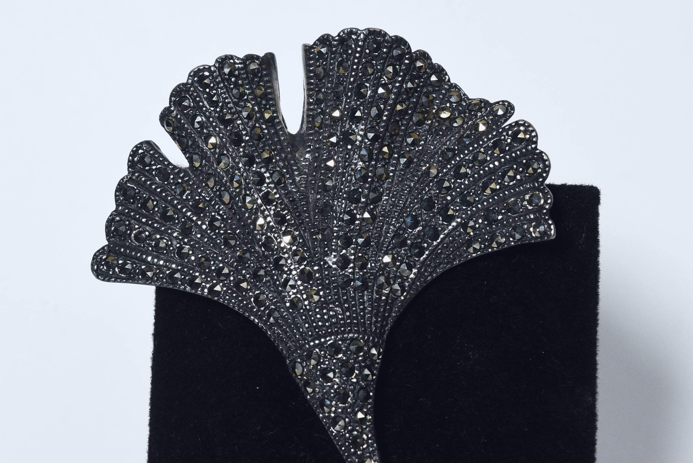Gorgeous Large Vintage Sterling Silver and Marcasite Art Deco Style Fan Brooch