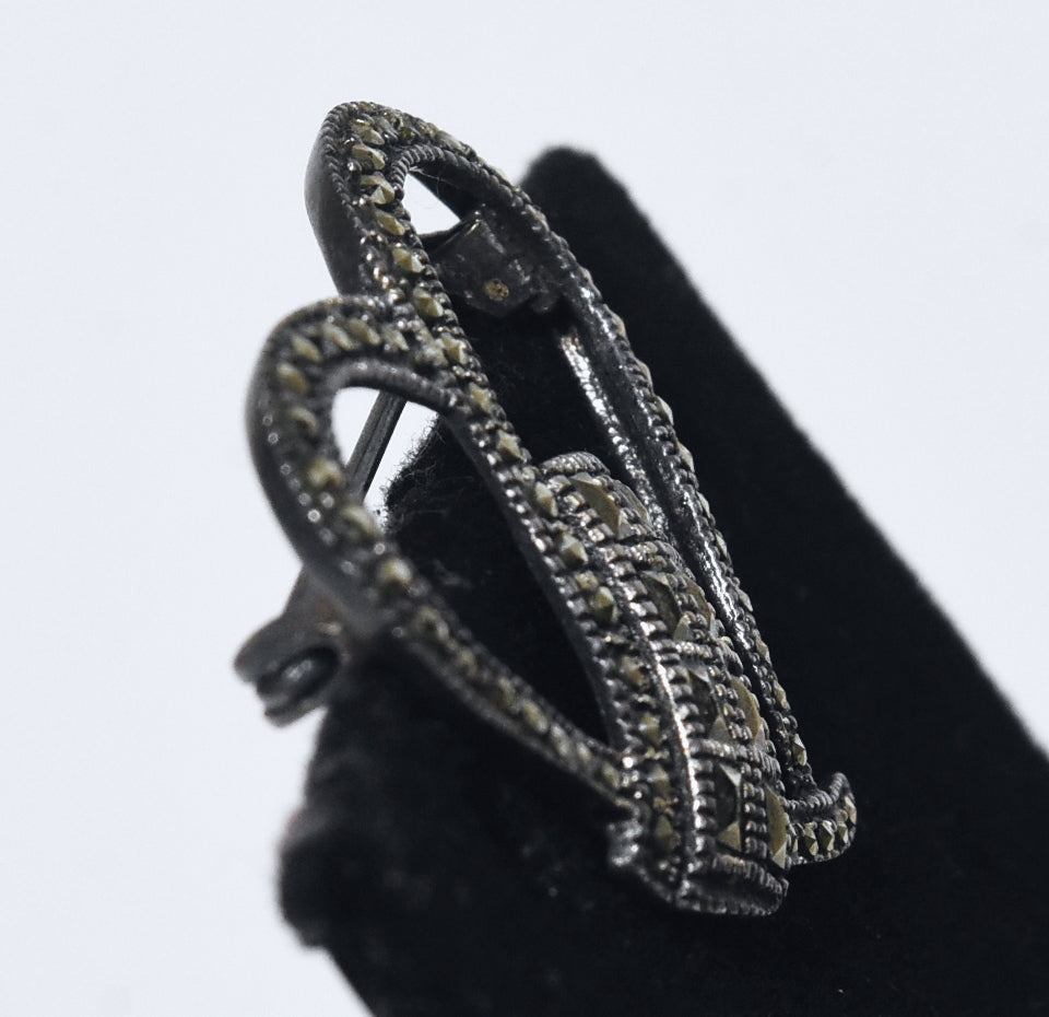 Sterling Silver and Marcasite Heart Brooch