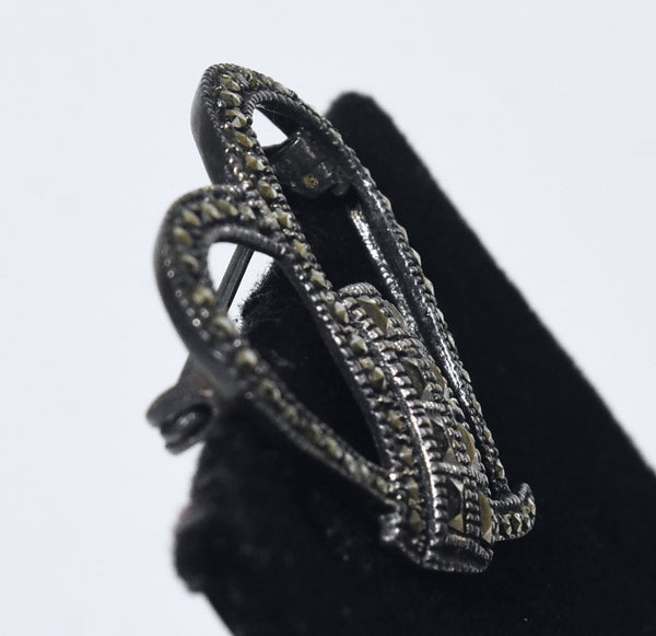 Sterling Silver and Marcasite Heart Brooch