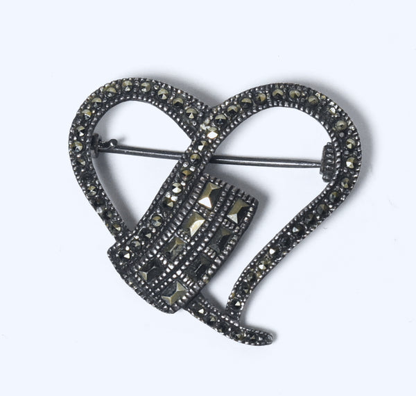 Sterling Silver and Marcasite Heart Brooch