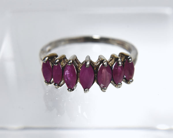 Sterling Silver Rubies Ring - Size 7