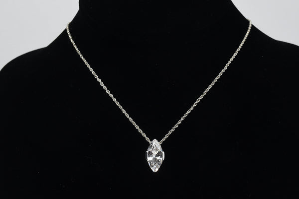 Marquise Cut Clear Stone Pendant on Silver Tone Chain Necklace - 16"+
