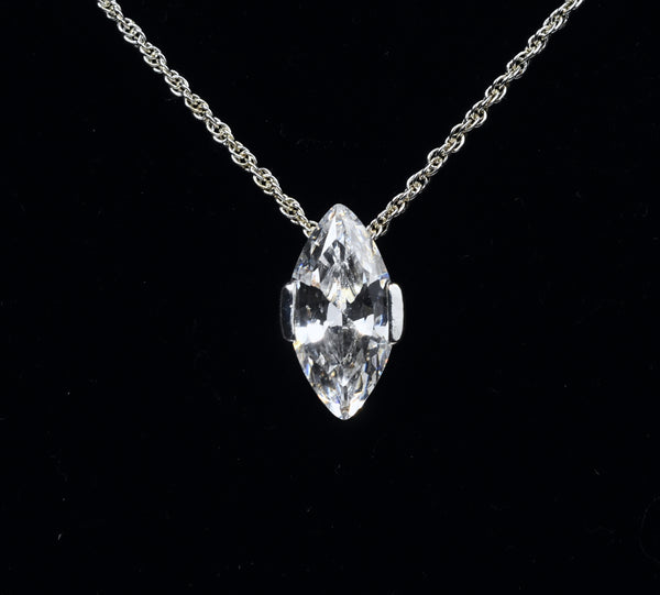 Marquise Cut Clear Stone Pendant on Silver Tone Chain Necklace - 16"+
