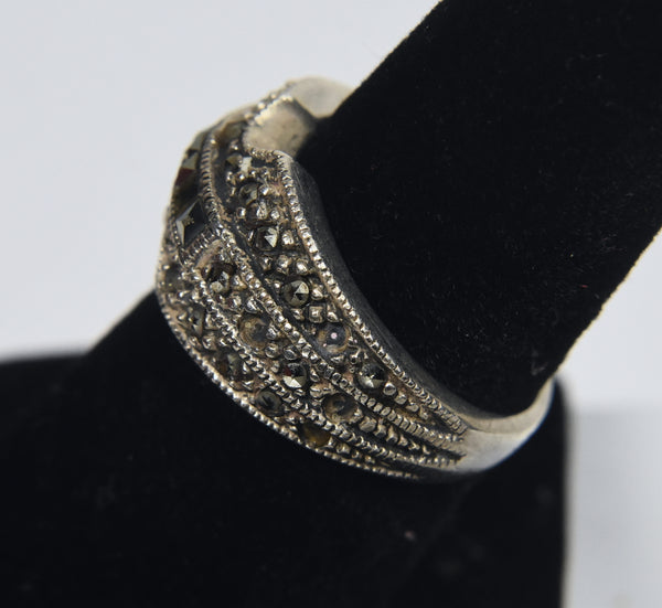 Judith Jack - Vintage Sterling Silver Marcasite Art Deco Design Ring - Size 6.75