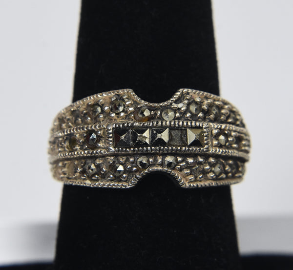 Judith Jack - Vintage Sterling Silver Marcasite Art Deco Design Ring - Size 6.75