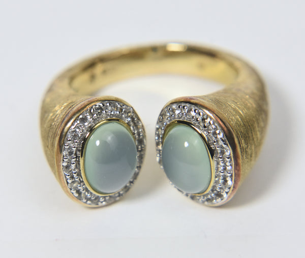 Gold Tone Sterling Silver Moonstone and Sapphire Open Ring - Size 8