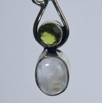 Blue Flash Moonstone and Peridot Silver Earrings