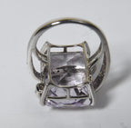 Beautiful Large Amethyst Sterling Silver and Cubic Zirconia Ring - Size 8