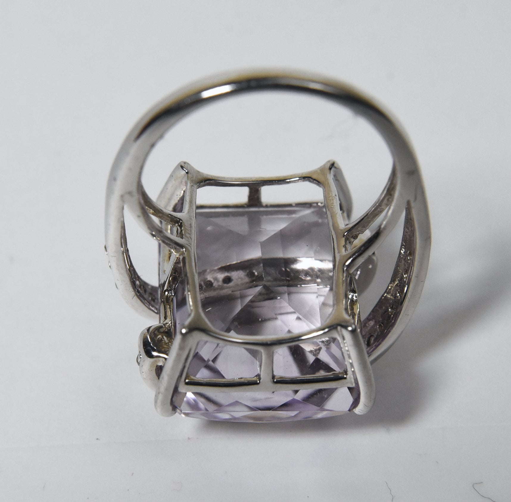 Beautiful Large Amethyst Sterling Silver and Cubic Zirconia Ring - Size 8