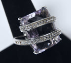 Beautiful Large Amethyst Sterling Silver and Cubic Zirconia Ring - Size 8