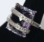 Beautiful Large Amethyst Sterling Silver and Cubic Zirconia Ring - Size 8