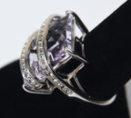 Beautiful Large Amethyst Sterling Silver and Cubic Zirconia Ring - Size 8