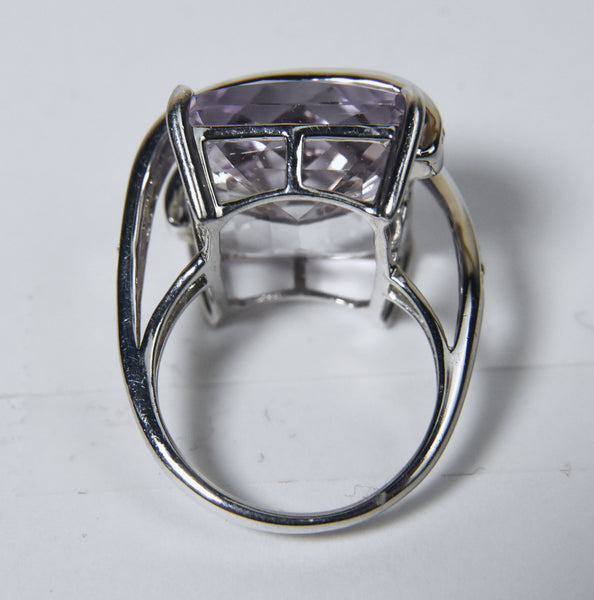 Beautiful Large Amethyst Sterling Silver and Cubic Zirconia Ring - Size 8