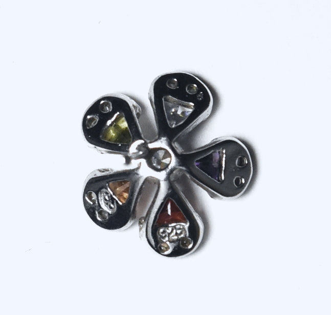 SINGLE Sterling Silver Multicolor Glass Flower Stud Earring