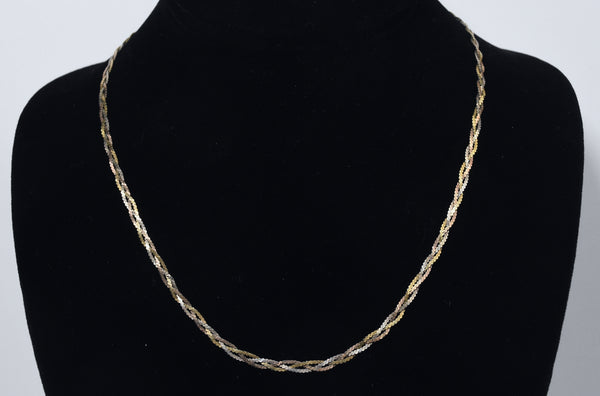 Multi-Tone Sterling Silver Braided Italian Chain Necklace - 18"