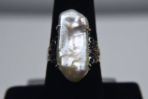 Sterling Silver Flat Freshwater Pearl Ring - Size 8