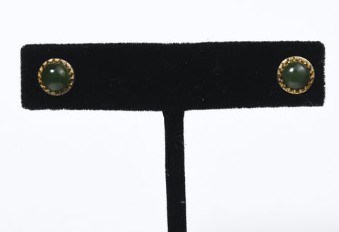 Gold Tone Sterling Silver Nephrite Jade Stud Earrings