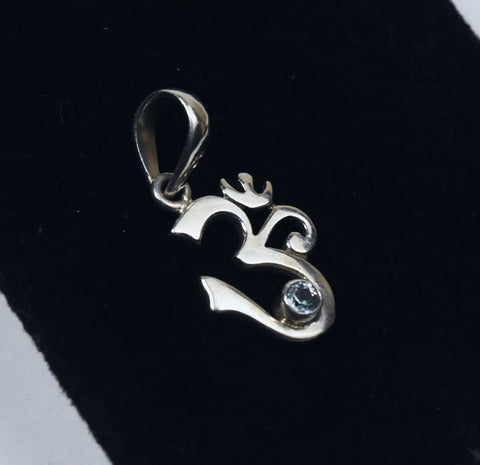 Sterling Silver Blue Topaz Om Symbol Pendant