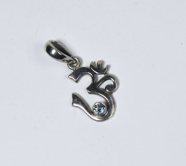 Sterling Silver Blue Topaz Om Symbol Pendant