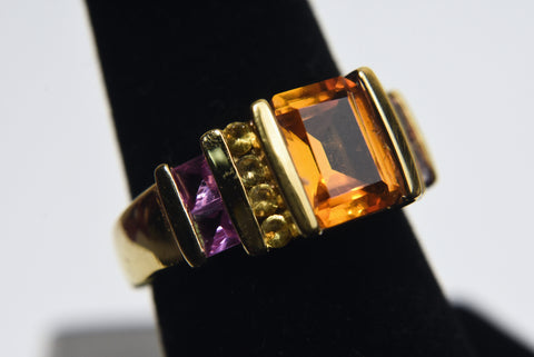 Château d'Argent - Vermeil Orange, Yellow and Purple Sapphire Ring - Size 7