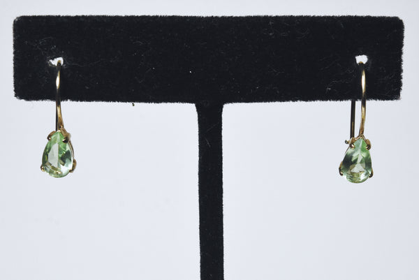 Gold Tone Pale Green Glass Earrings