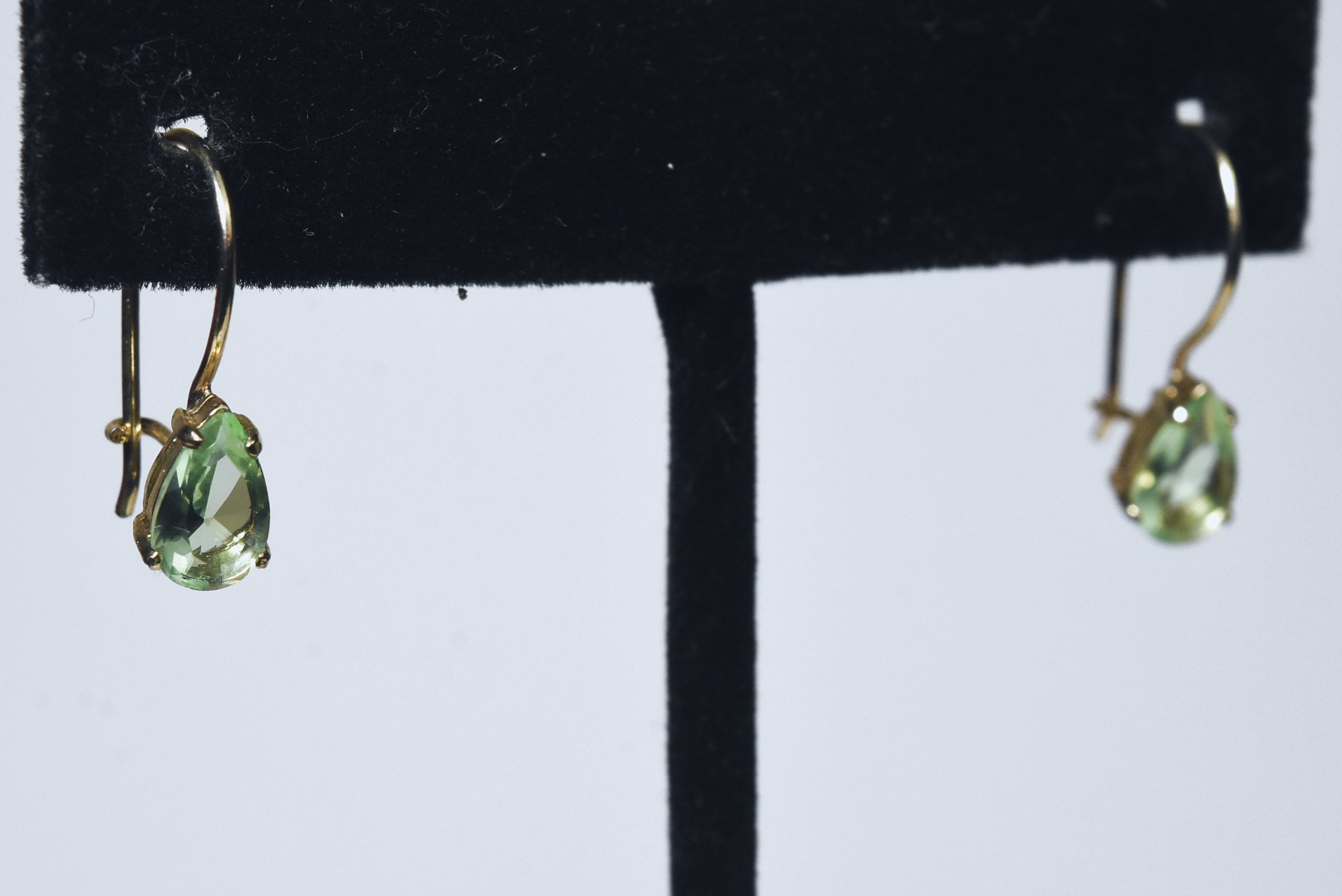 Gold Tone Pale Green Glass Earrings