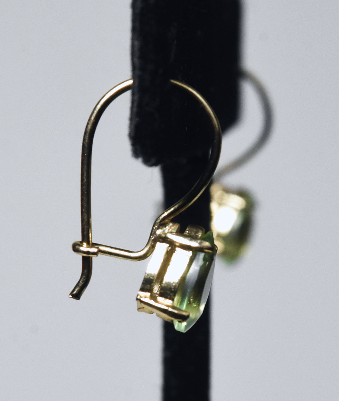 Gold Tone Pale Green Glass Earrings