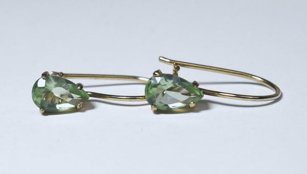 Gold Tone Pale Green Glass Earrings