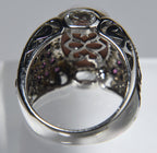 Sterling Silver Peach Opal and Purple Stone Studded Ring - Size 8