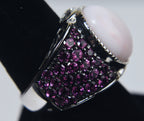 Sterling Silver Peach Opal and Purple Stone Studded Ring - Size 8