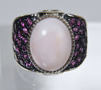 Sterling Silver Peach Opal and Purple Stone Studded Ring - Size 8