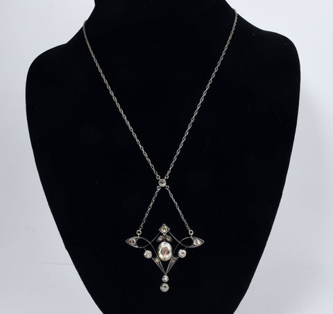 Sterling Silver Chain Necklace with Ornate Diamond Pendant