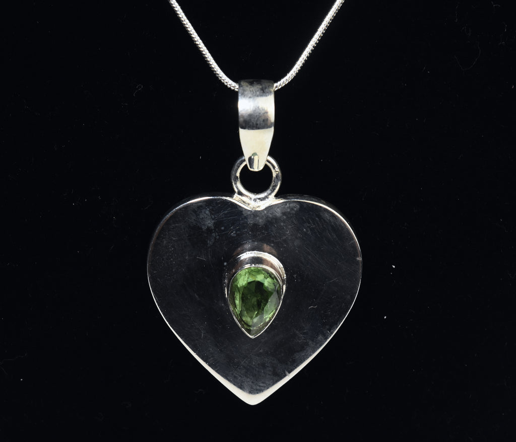 Sterling Silver Heart Peridot Pendant on Sterling Silver Chain Necklace