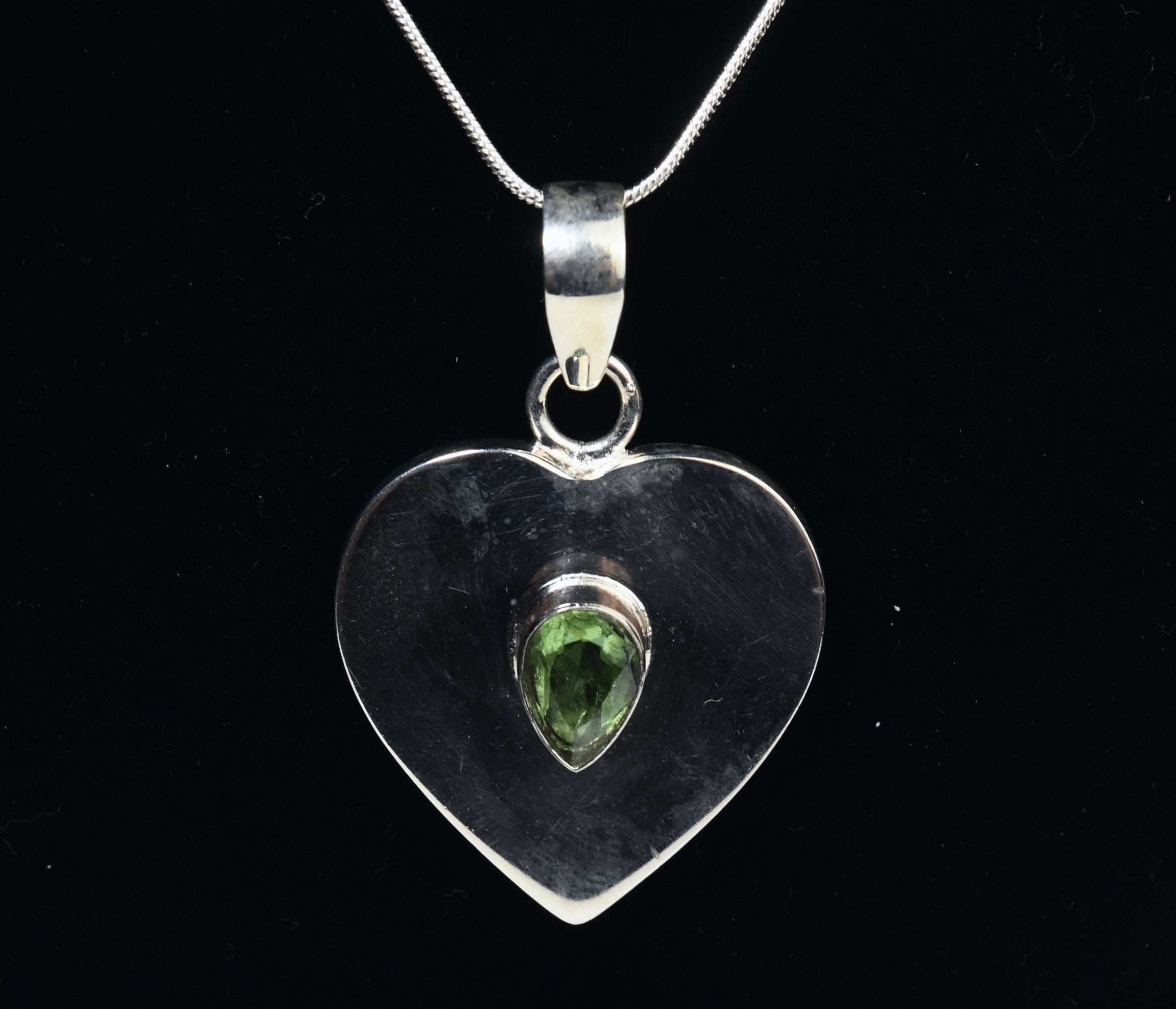 Sterling Silver Heart Peridot Pendant on Sterling Silver Chain Necklace