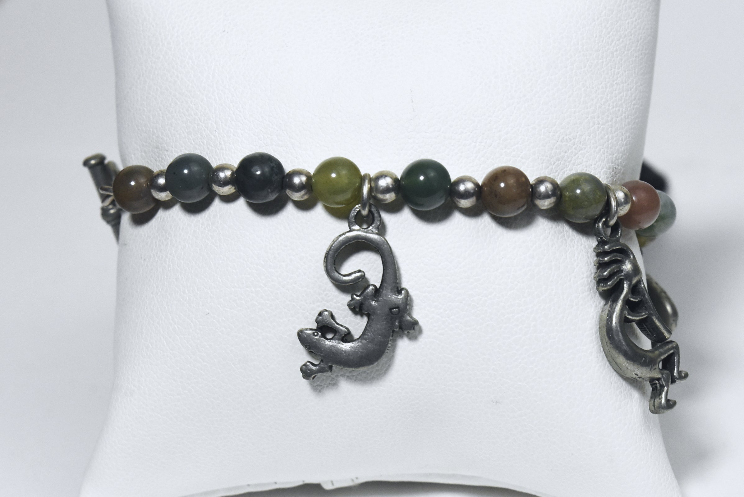 Moss Agate, Jade, Jaspers and More Beaded Bracelet with Southwestern Design Charms