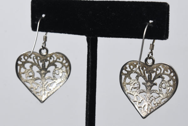 Sterling Silver Pierced Heart Design Dangle Earrings