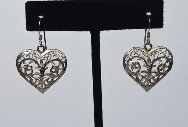 Sterling Silver Pierced Heart Design Dangle Earrings