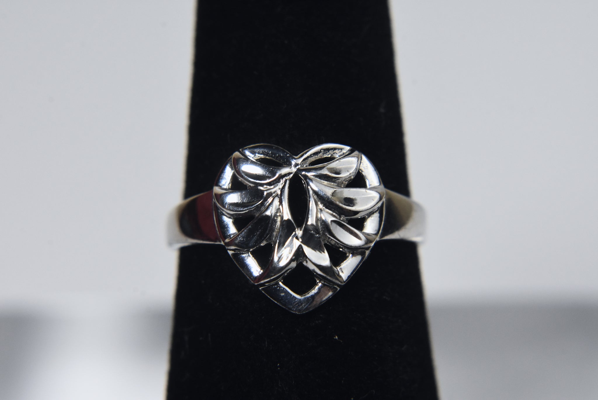 Sterling Silver Pierced Heart Design Ring - Size 6