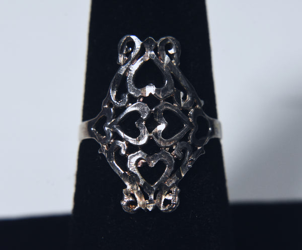 Sterling Silver Pierced Hearts Design Ring - Size 7