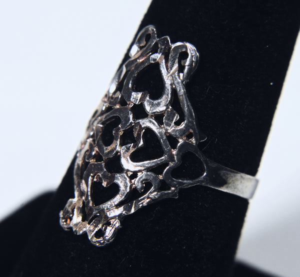 Sterling Silver Pierced Hearts Design Ring - Size 7