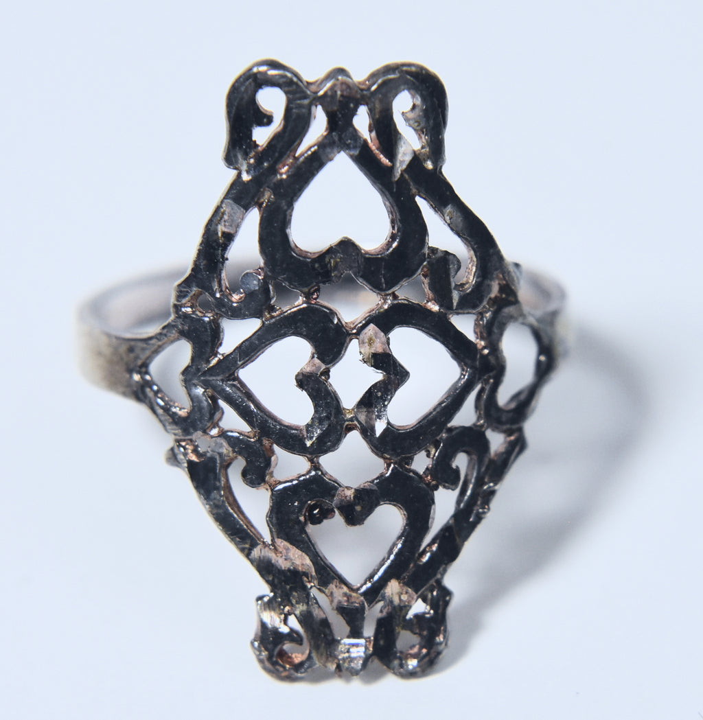 Sterling Silver Pierced Hearts Design Ring - Size 7