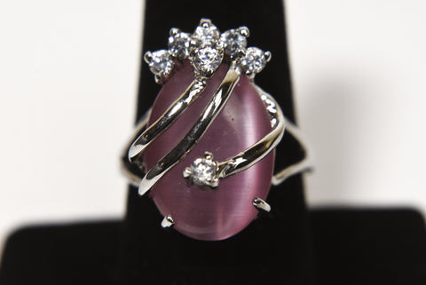 Pink Cat's Eye Glass Ring - Size 8