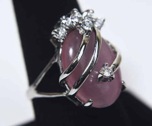Pink Cat's Eye Glass Ring - Size 8