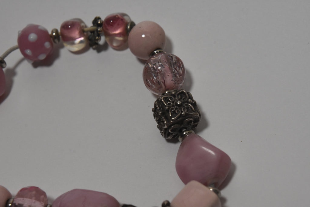 Pink Glass Beaded Bracelet with Charms