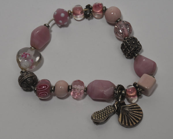 Pink Glass Beaded Bracelet with Charms
